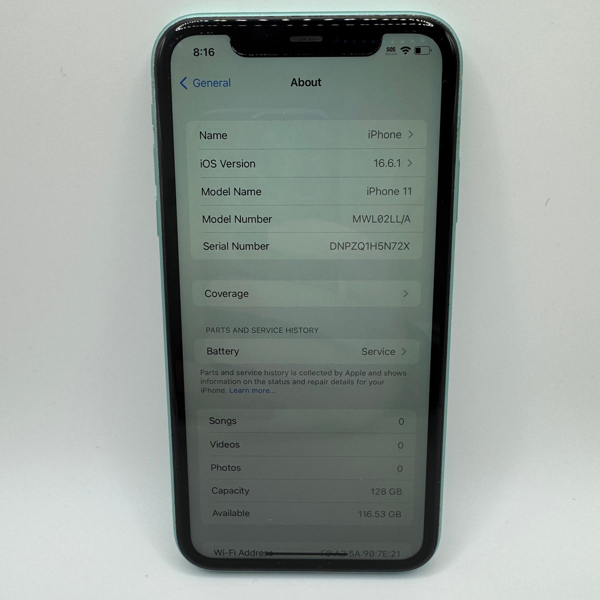 Unlocked Apple iPhone 11 128GB Green MWL02LL/A Service Battery