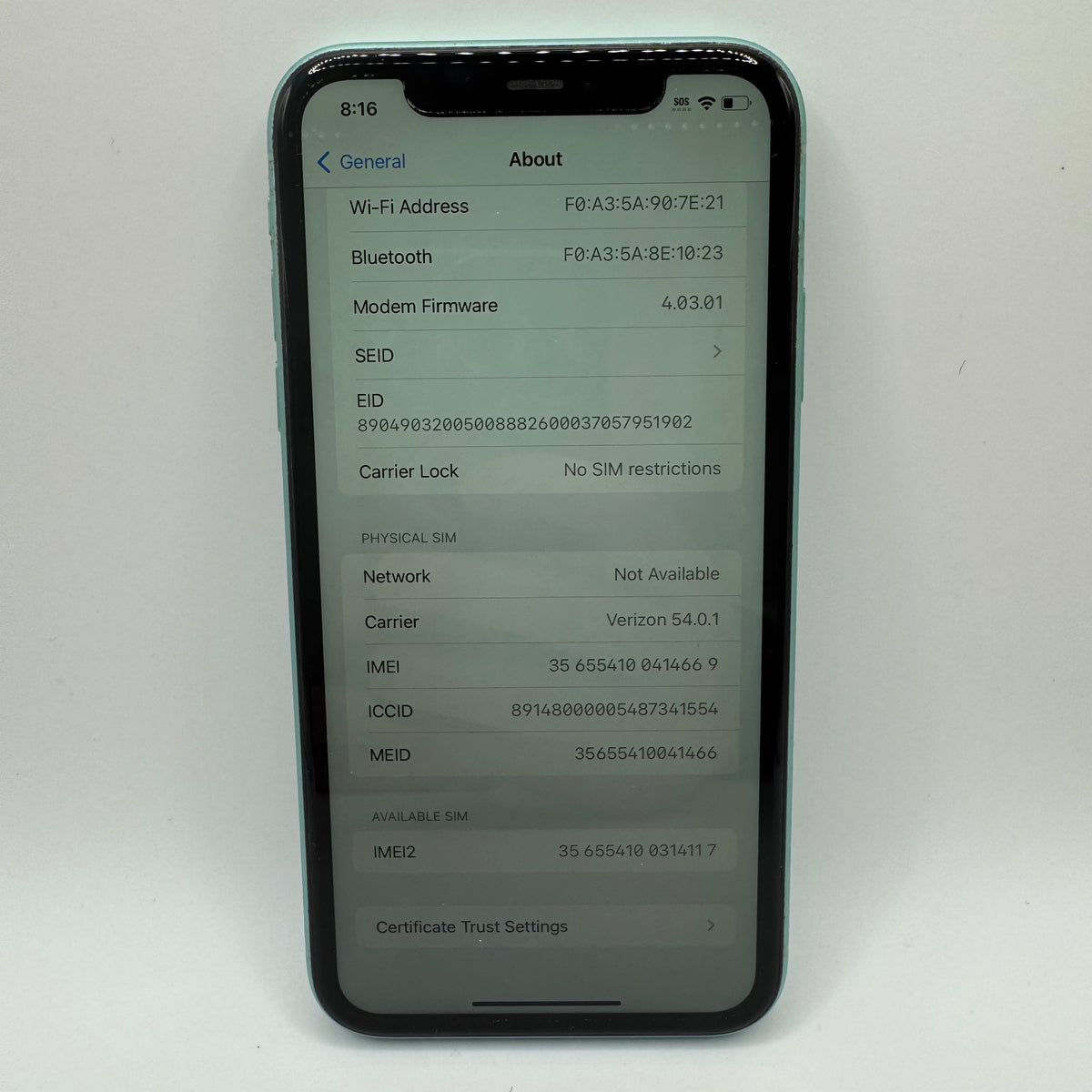 Unlocked Apple iPhone 11 128GB Green MWL02LL/A Service Battery